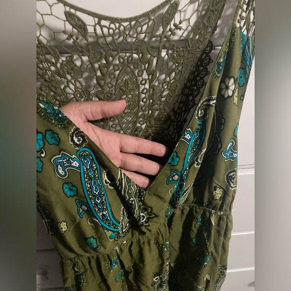 Apt 9 Dress Boho Style Embroidered Back Green Aqua Paisley Print Sleeveless Sz M - Picture 4 of 8